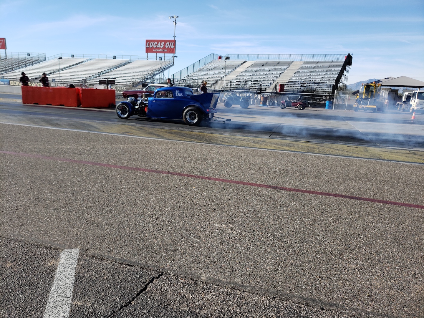 Wild Horse JAN 2019 Summit Series Race #2 -- pulling up to stage after the burnout.  This is with the old 383 engine.