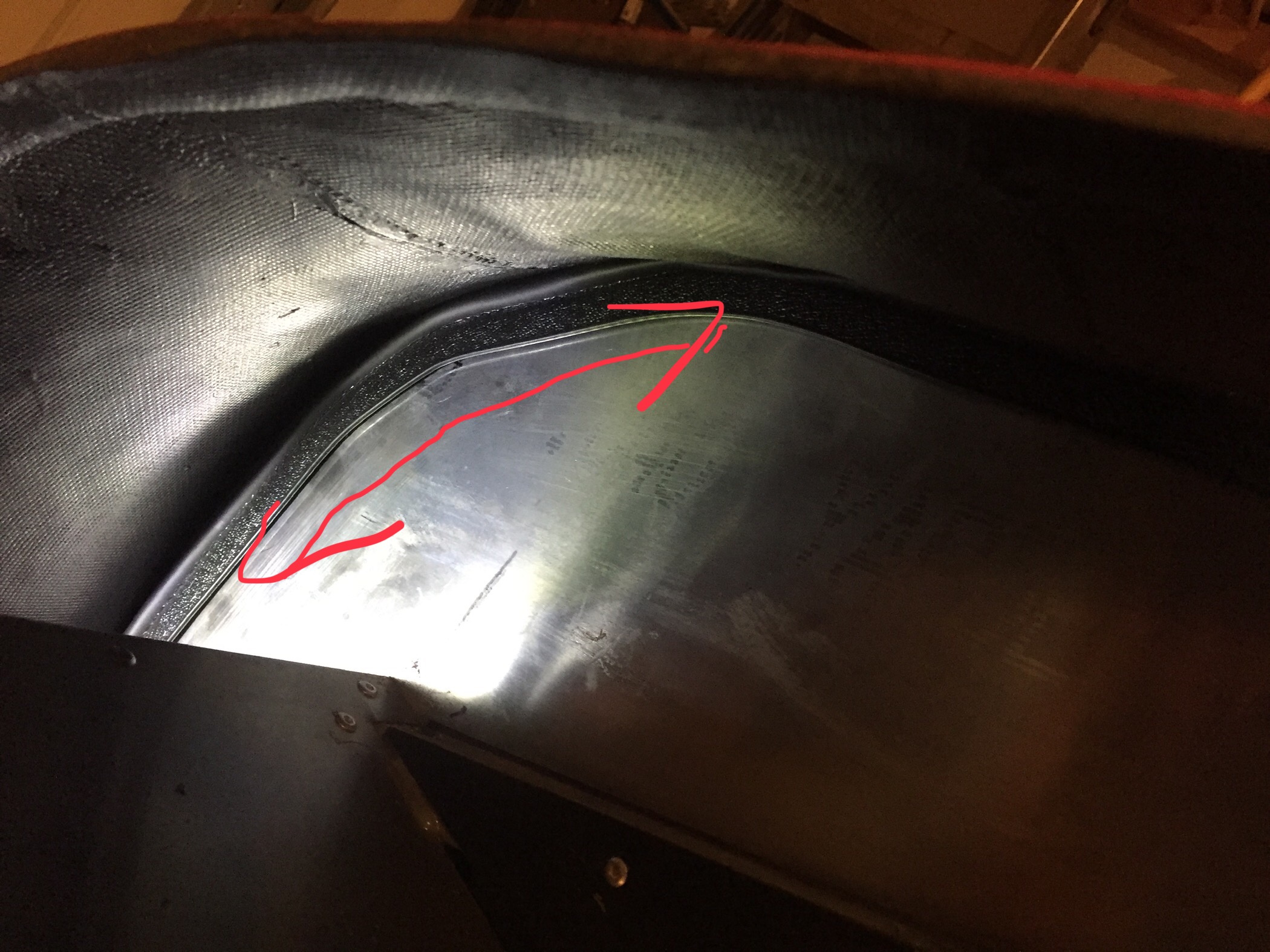 Inner Trunk driver Side -Cut 3/16" from Bottom to approximaly at upper arrow.