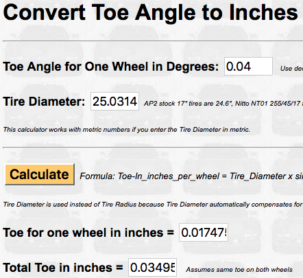 convert toe to inches