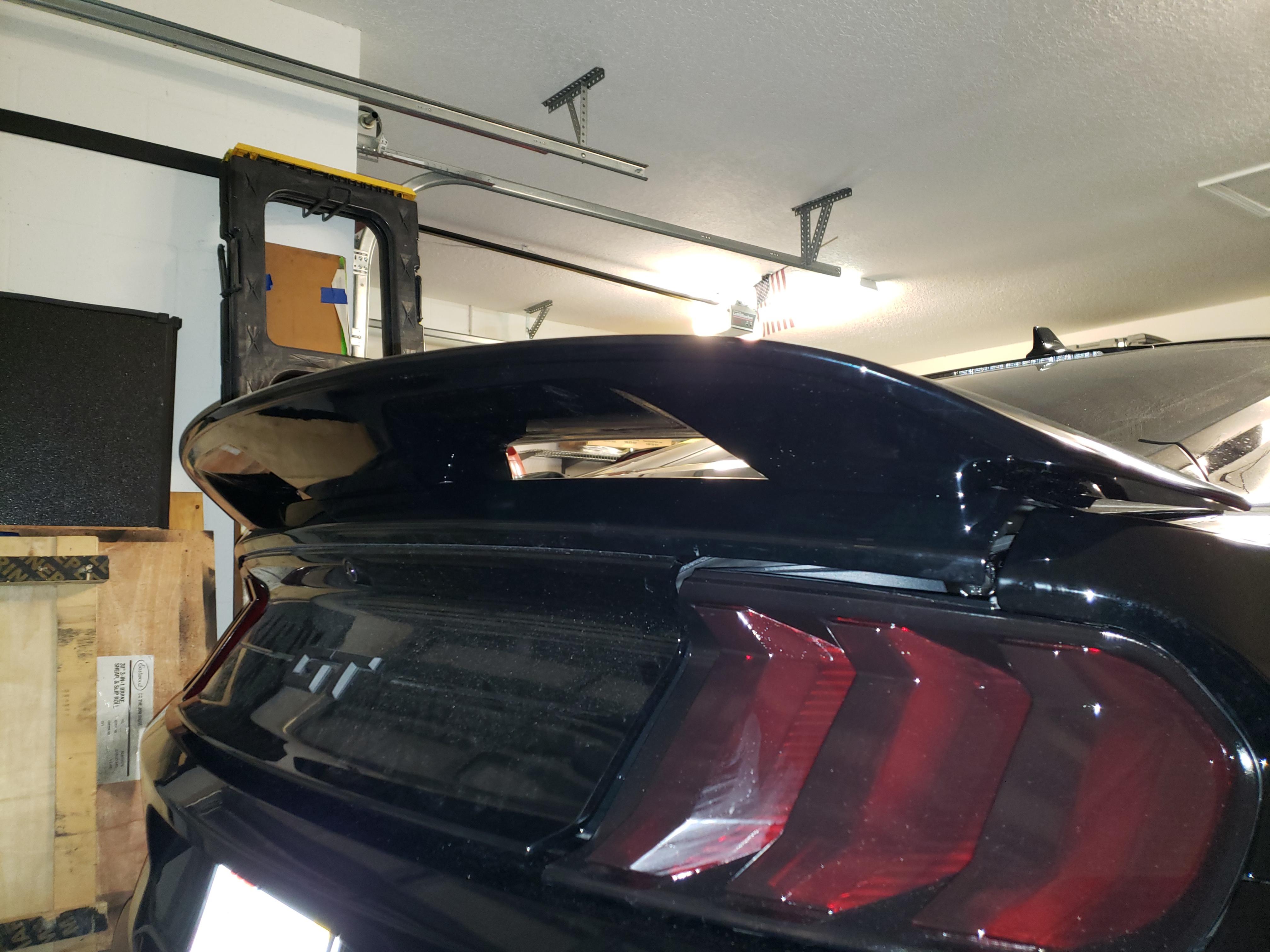 Installed GT500-style rear wing (rear view)