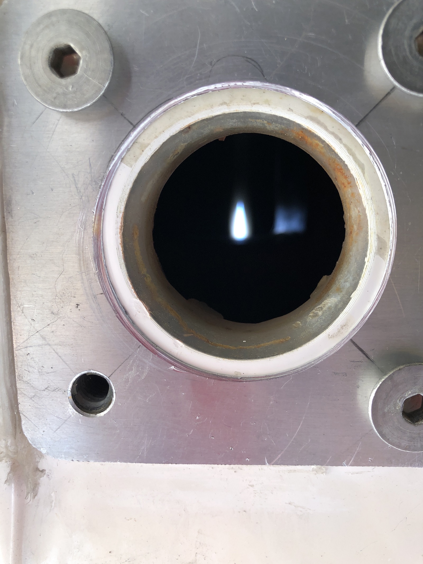 Rudder port close up with template