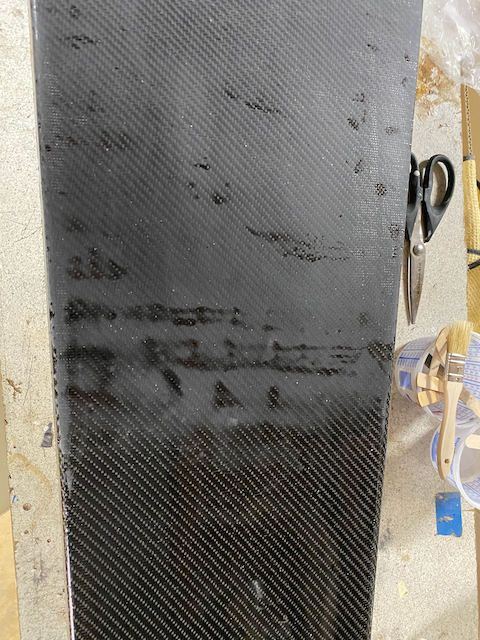 Beginning sanding the resin with 160 grit   and a sanding block knocking down the high spots and seeing if I need to give it another coat of resin.