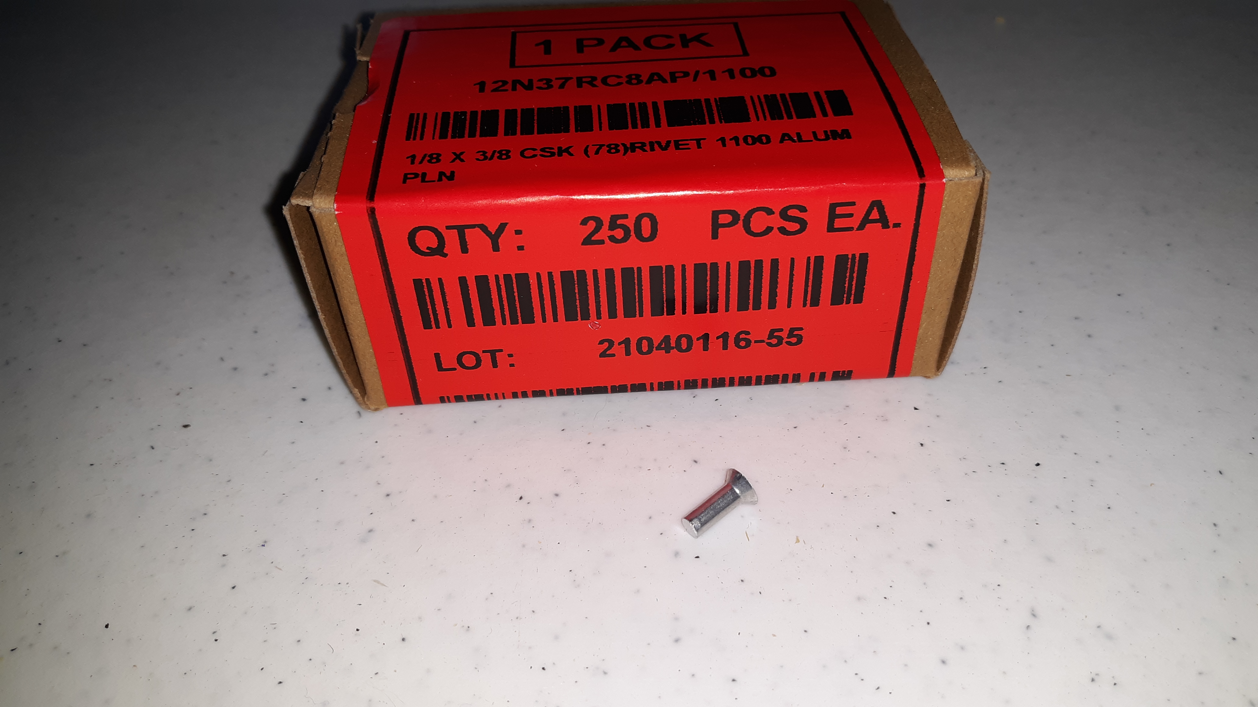 1/8 x 3/8 Aluminum Flush Rivet
Part #97483A085
$16.44 per 250
McMaster-Carr