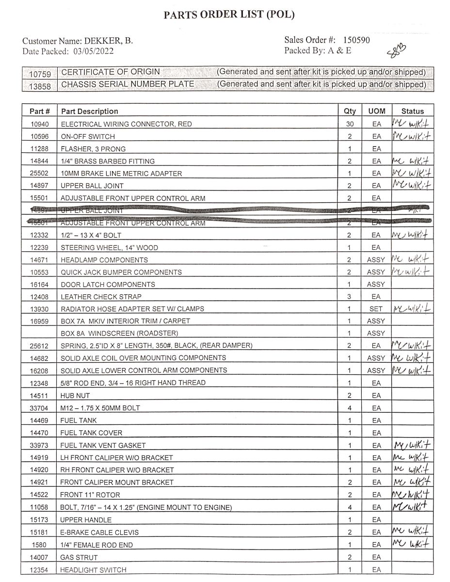 Parts Order List   POL Page 1c