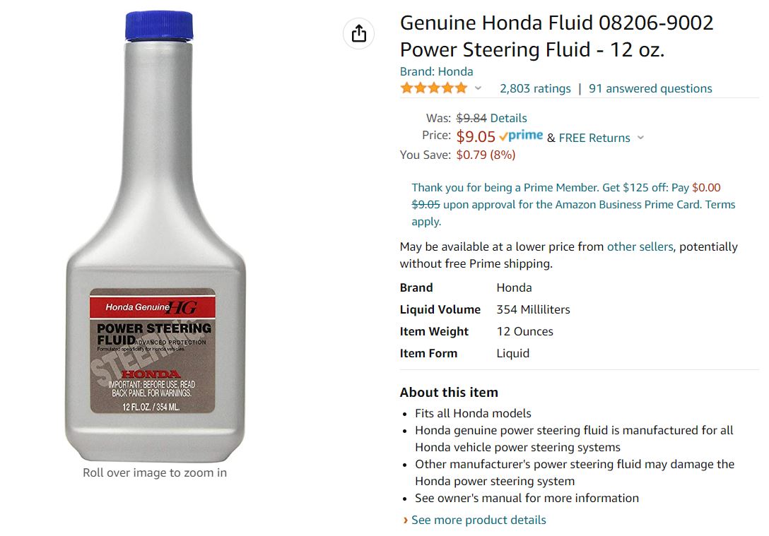 Honda Pwr Steering Fluid