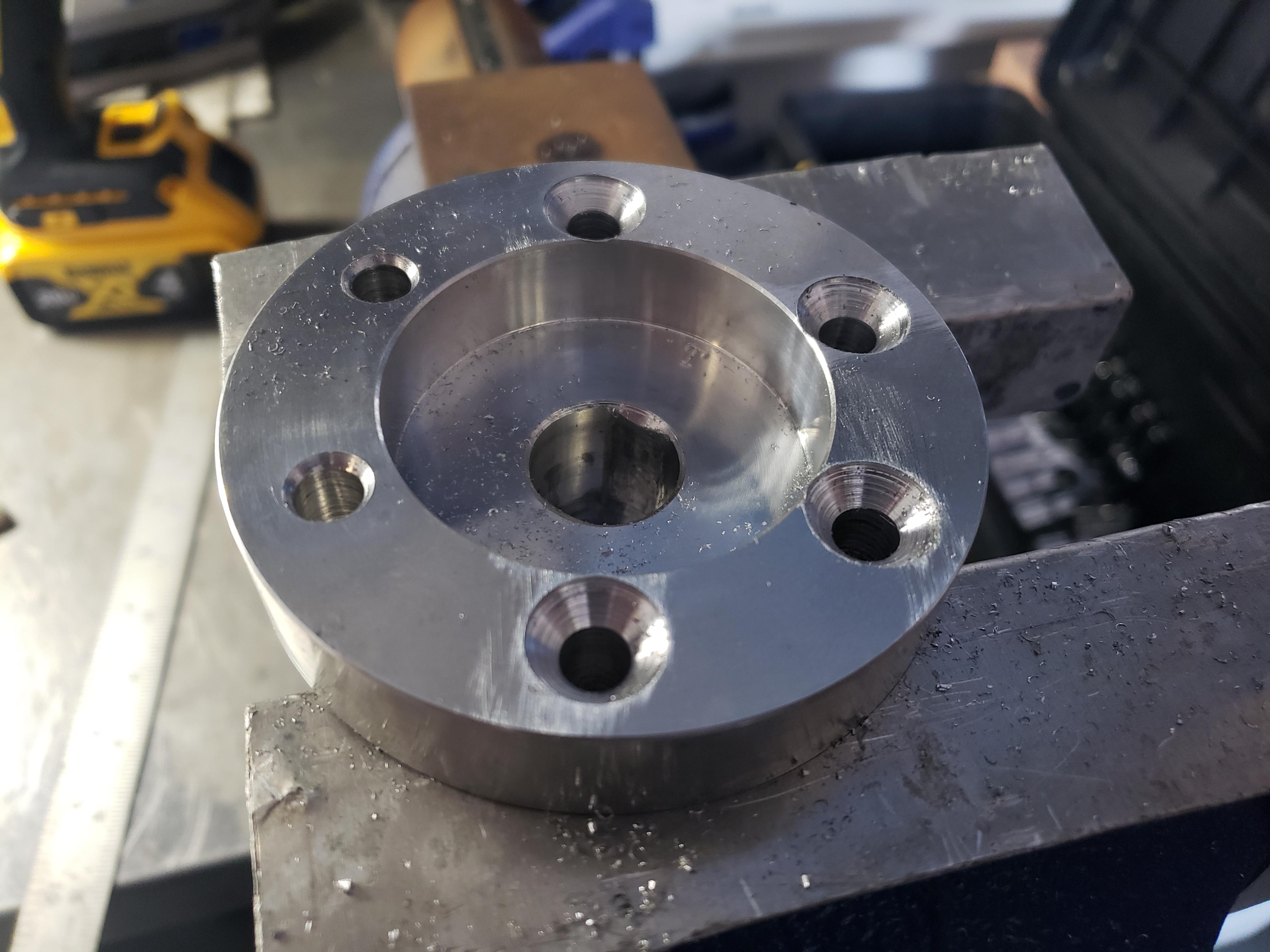 Counter-sinking FFR hub's original bolt holes.