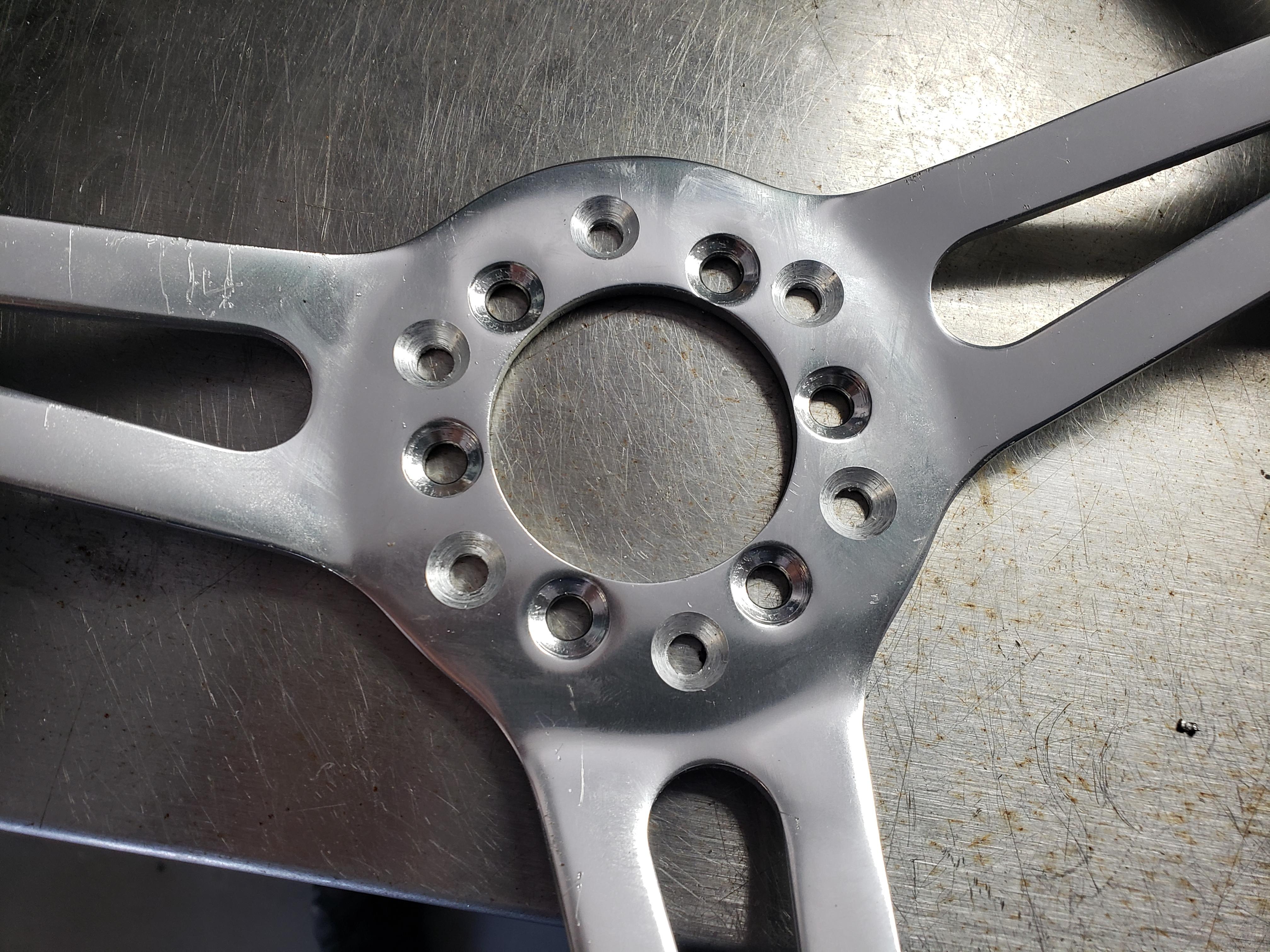 New steering wheel holes drilled and countersunk