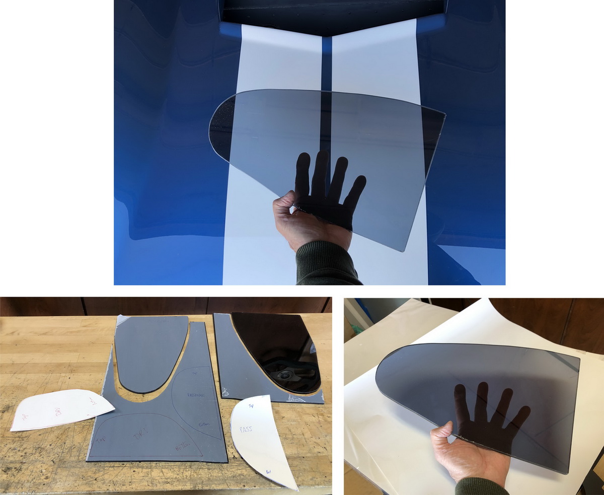 29  G Side Windows Re Styling Rear-Quarter window panes cut from Dark-Smoke Lexan sheets, 0.25 inch thk. Mounting