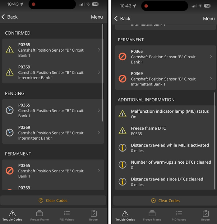 coyote OBD2 codes