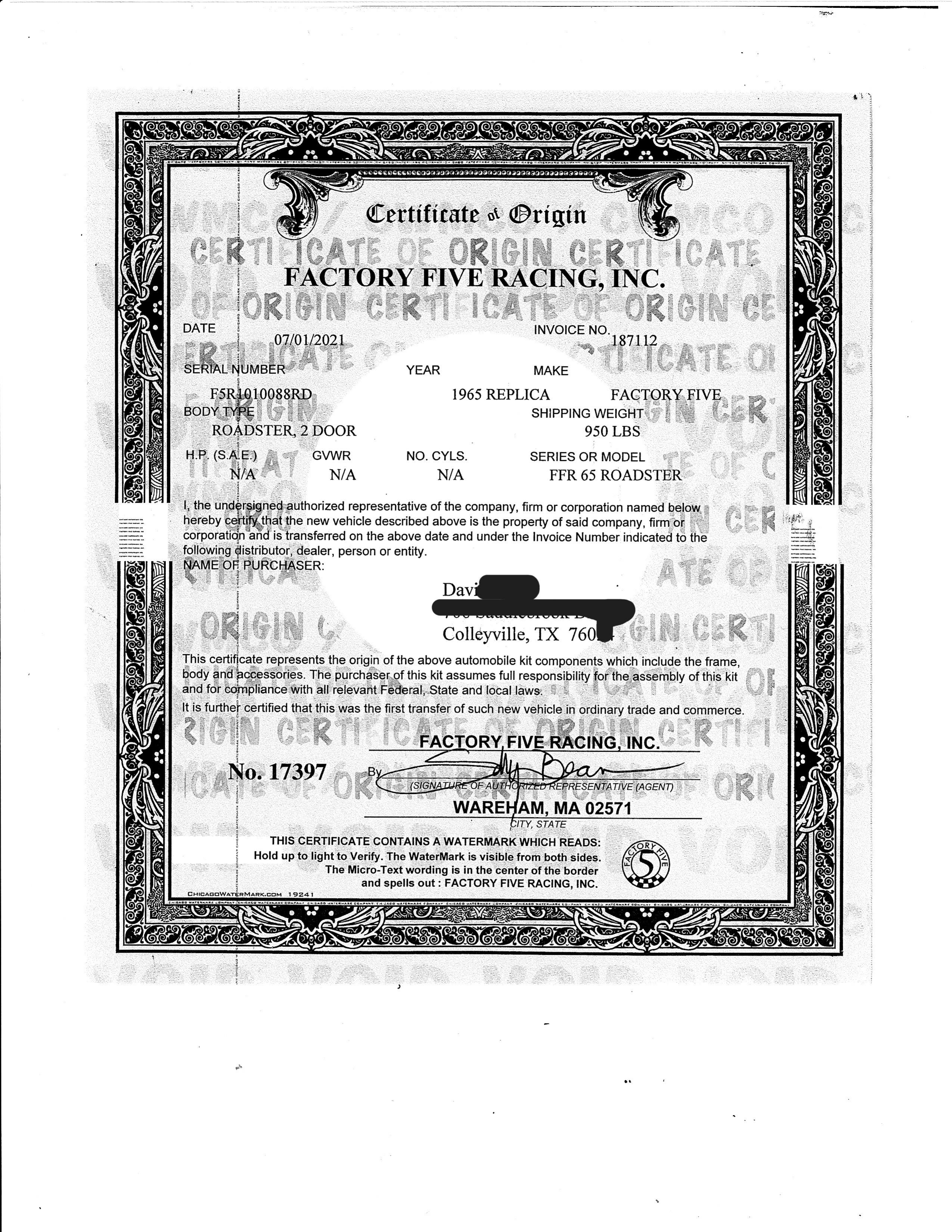Certificate of Origin