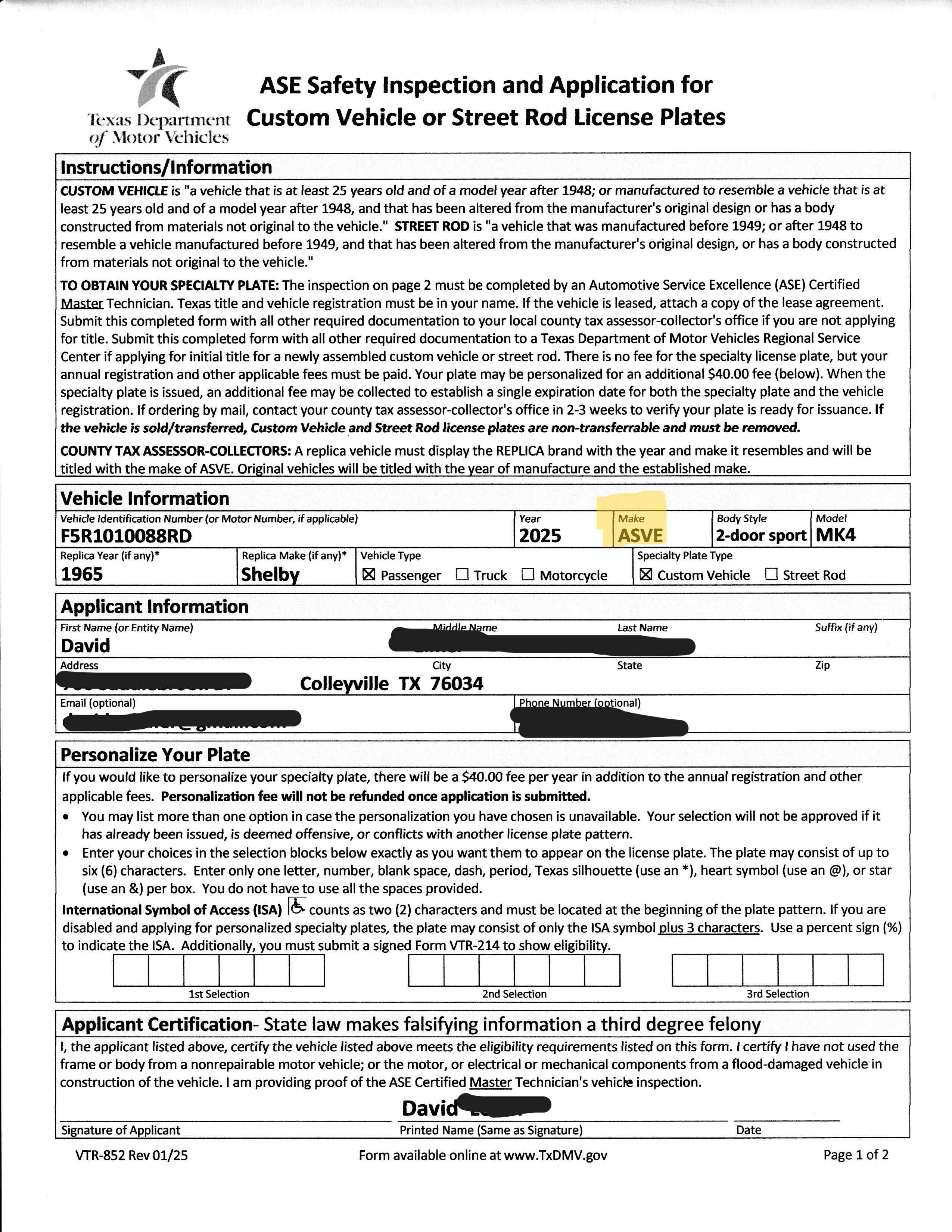 VTR 852 Rev 01 25 ASE Safety Inspection 1