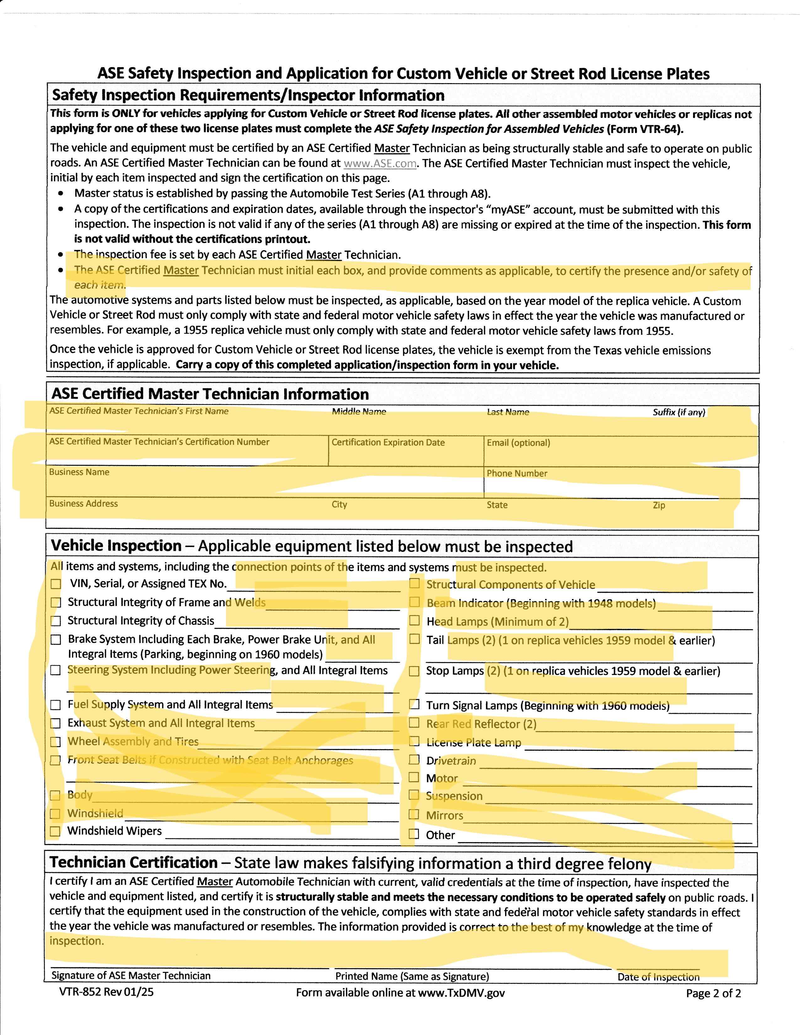 VTR 852 Rev 01 25 ASE Safety Inspection 2