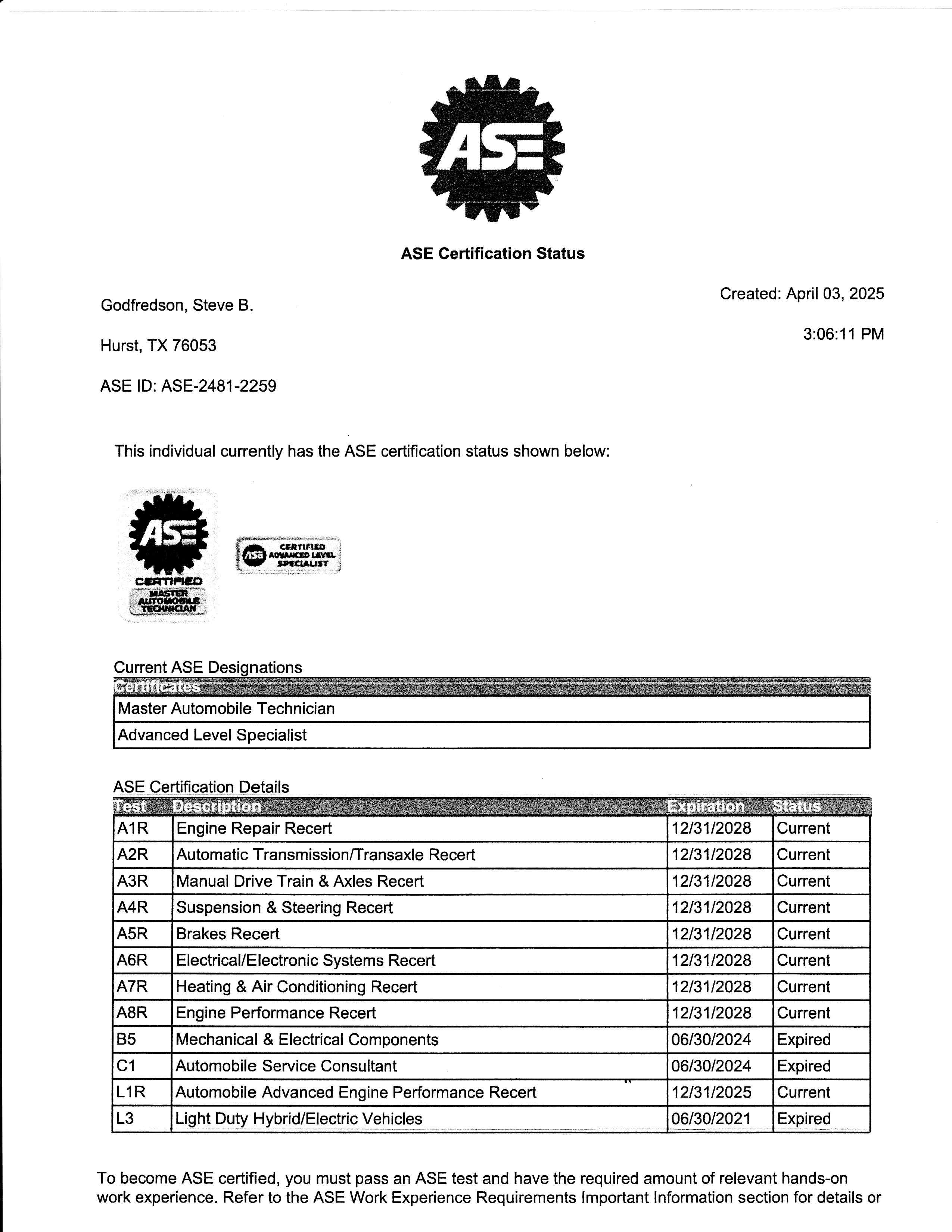 VTR 852 Rev 01 25 ASE Safety Inspection 3