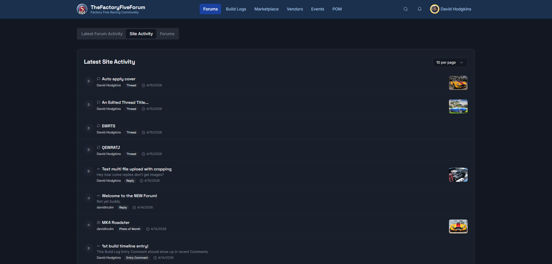 Sneak Peak Latest Site Activity