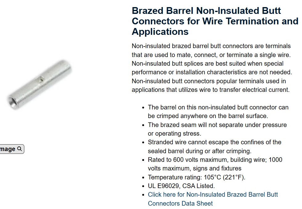 Non insulated Butt Connectors