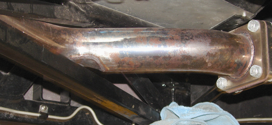 From the header to the muffler the exhaust pipe has been warm enough to "blue" the stainless.