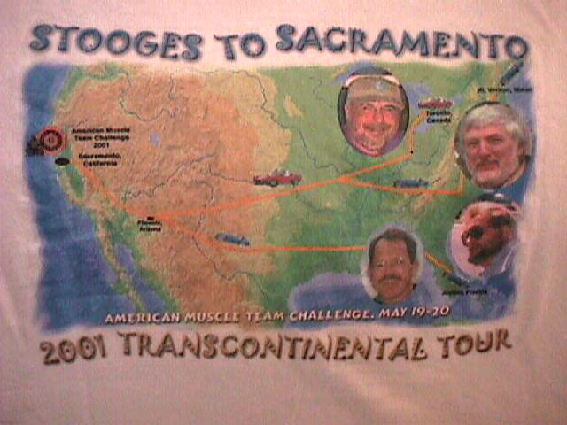 The famous Stooges Shirt showing where each of us traveled from, meeting at Gordon Levy's old shop then traveling together over the mountains to Calif.