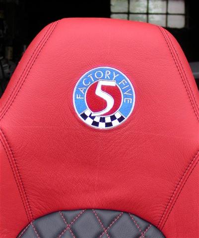 Close up of the FFR logo sewn into the head rest.