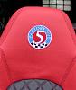 Close up of the FFR logo sewn into the head rest.