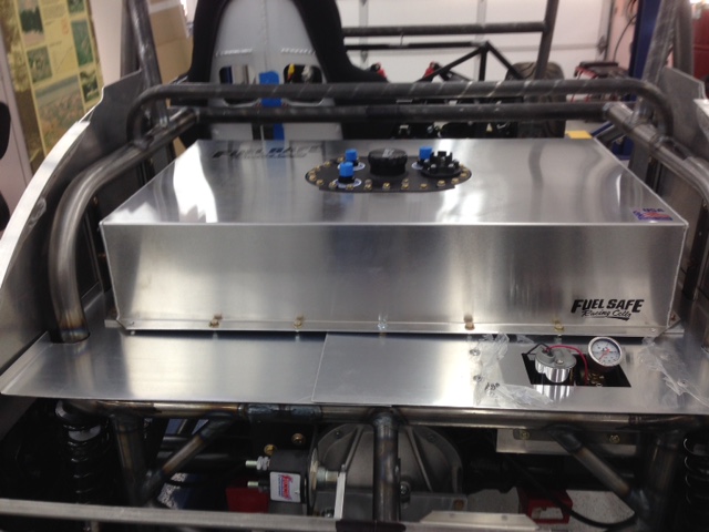 Temp installation of the 18-gallon fuel cell to get measurements for the rear firewall.