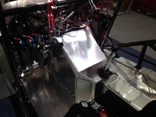 Trans doghouse cover completed but not installed.  Still need to fab a gauge & switch panel that will be mounted on the doghouse.  Waiting on parts.