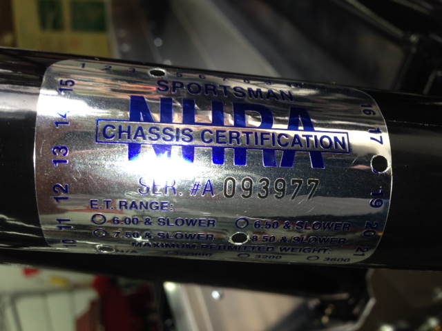 NHRA roll cage cert, good thru APR 2021.

I know of only one other FFR car that has one of these.  It's difficult to modify a FFR chassis to meet NHRA rules and have them certify the roll cage.