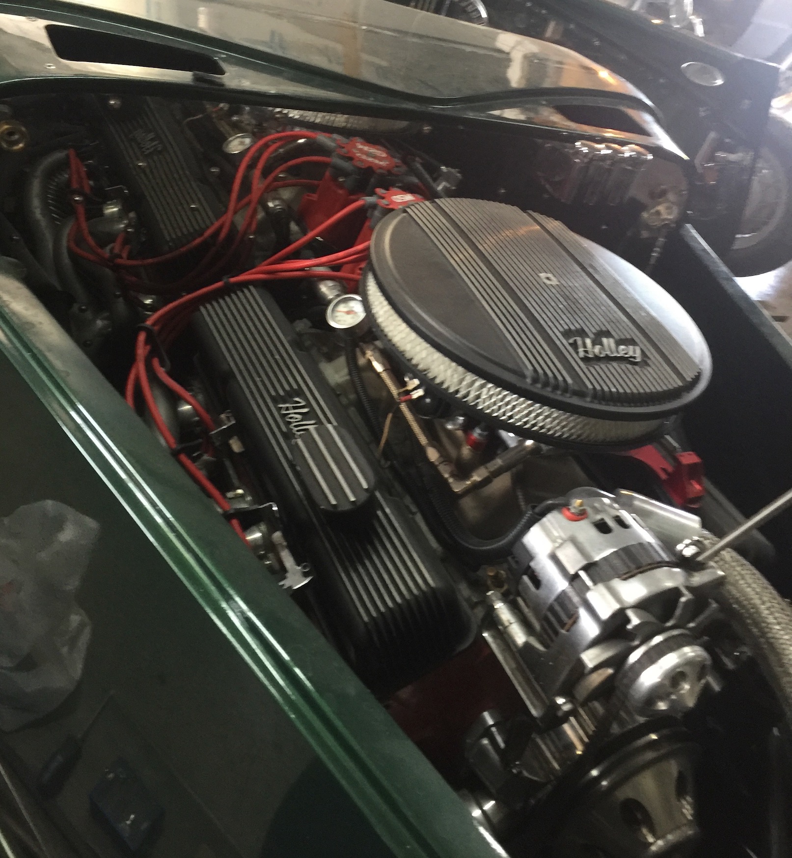 Engine Compartment Passenger side, Open Hood, Fiberglass, Body, and Paint Prep, 121 Rod & Restoration. Finish