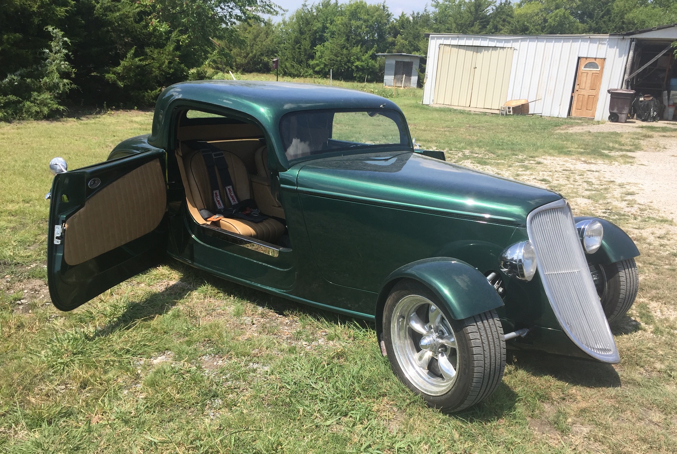 Passenger side, Open Door, finished interior, Fiberglass, Body, and Paint Prep, 121 Rod & Restoration. Finish