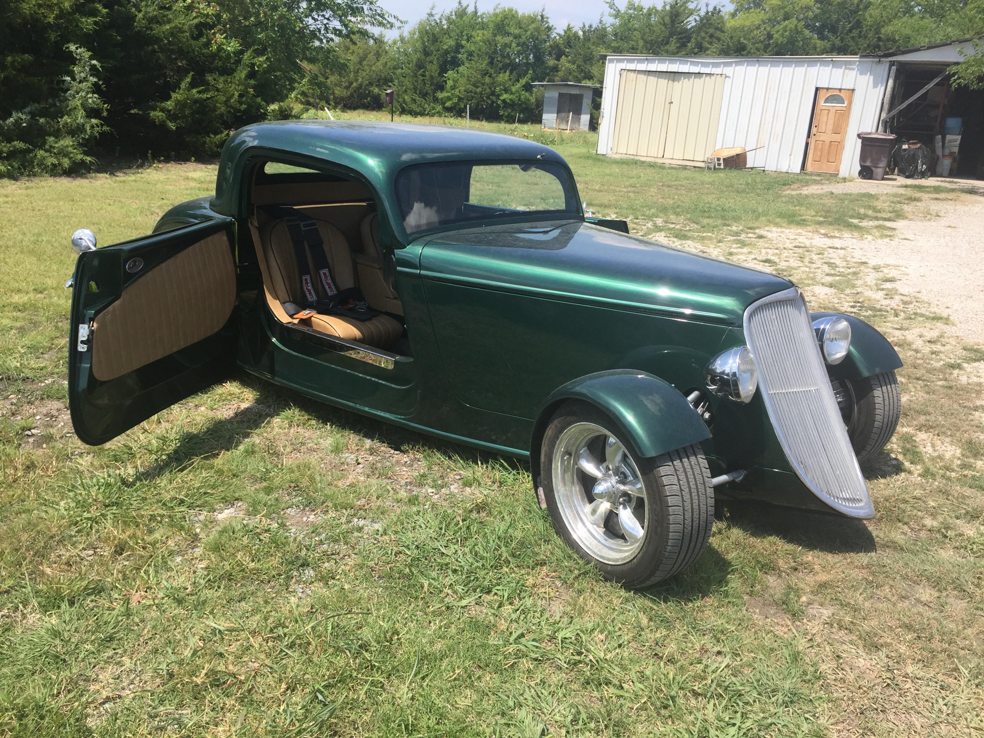 Passenger side, open door, finished interior, Fiberglass, Body, and Paint Prep, 121 Rod & Restoration. Finish
