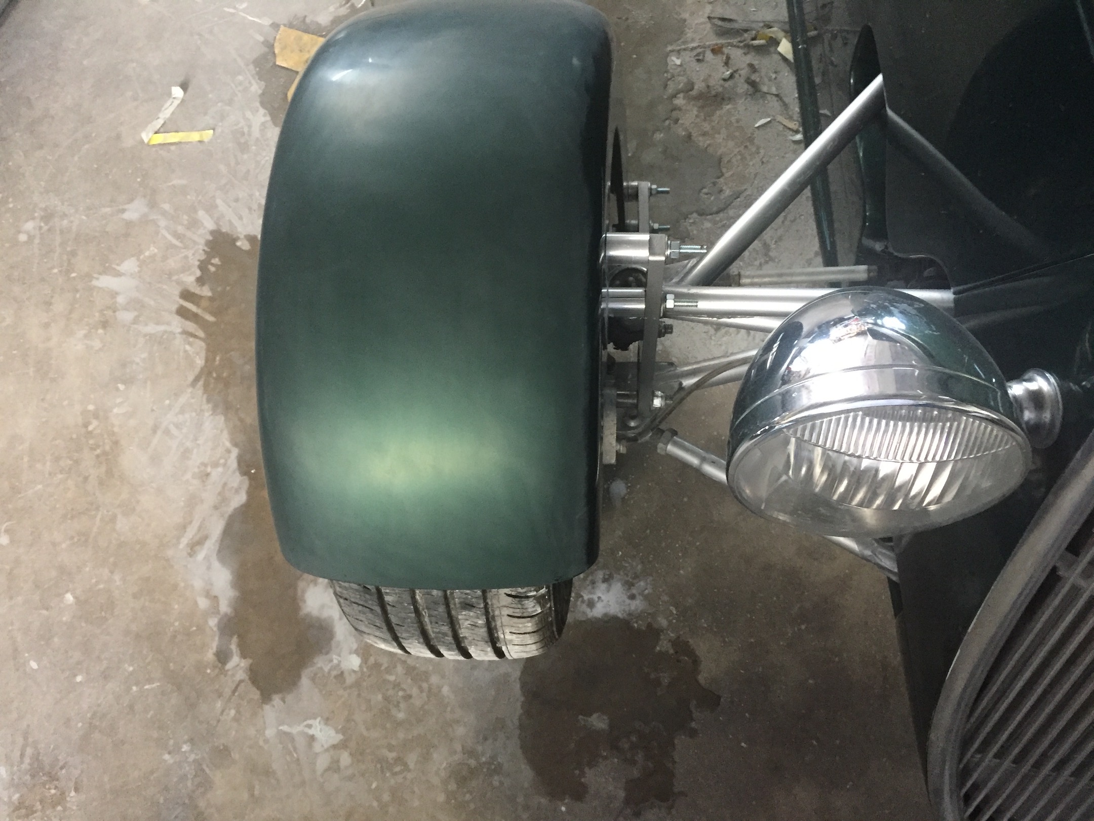 Front fender color sanded, Fiberglass, Body, and Paint Prep, 121 Rod & Restoration. Finish