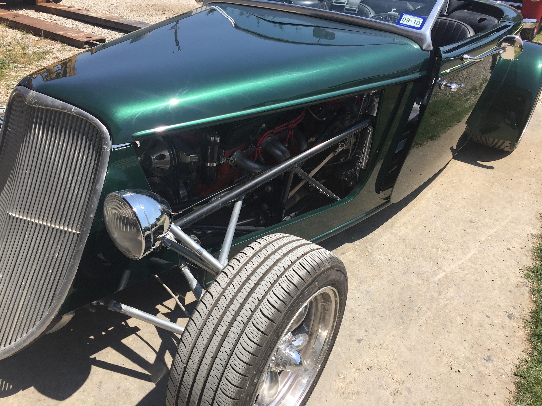 Front quarter, driver's side, top off, engine skirts off, Fiberglass, Body, and Paint Prep, 121 Rod & Restoration. Finish