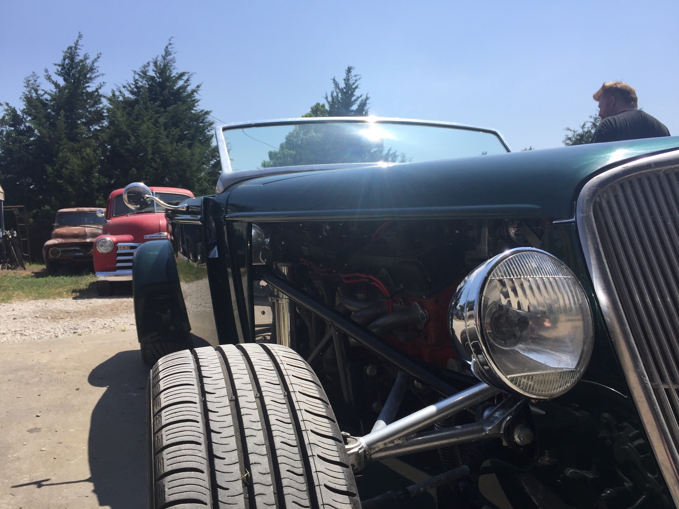 Front partial, passenger side, top off, engine skirts off,Fiberglass, Body, and Paint Prep, 121 Rod & Restoration. Finish