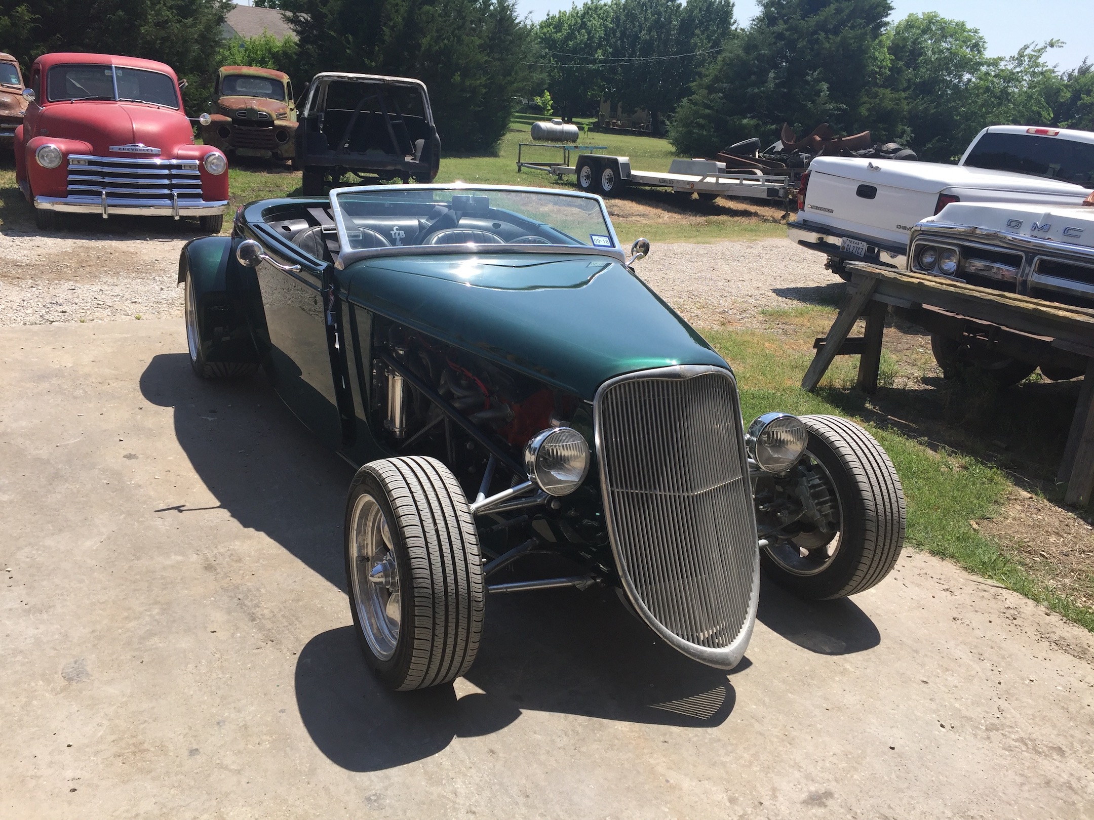 Front quarter, passenger side, top off, engine skirts off,Fiberglass, Body, and Paint Prep, 121 Rod & Restoration. Finish