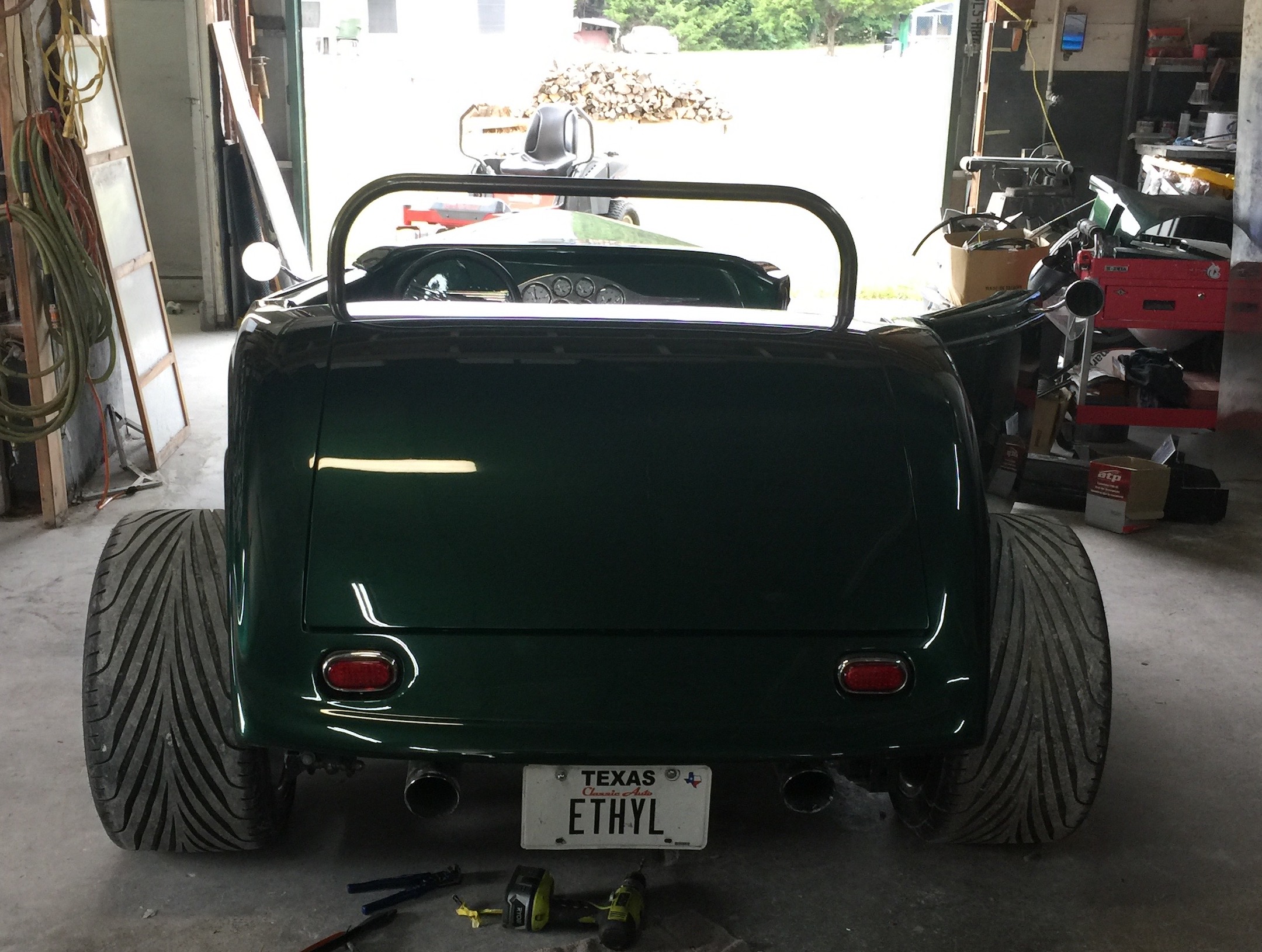 Rear View, Fiberglass, Body, and Paint Prep, 121 Rod & Restoration. Finish.