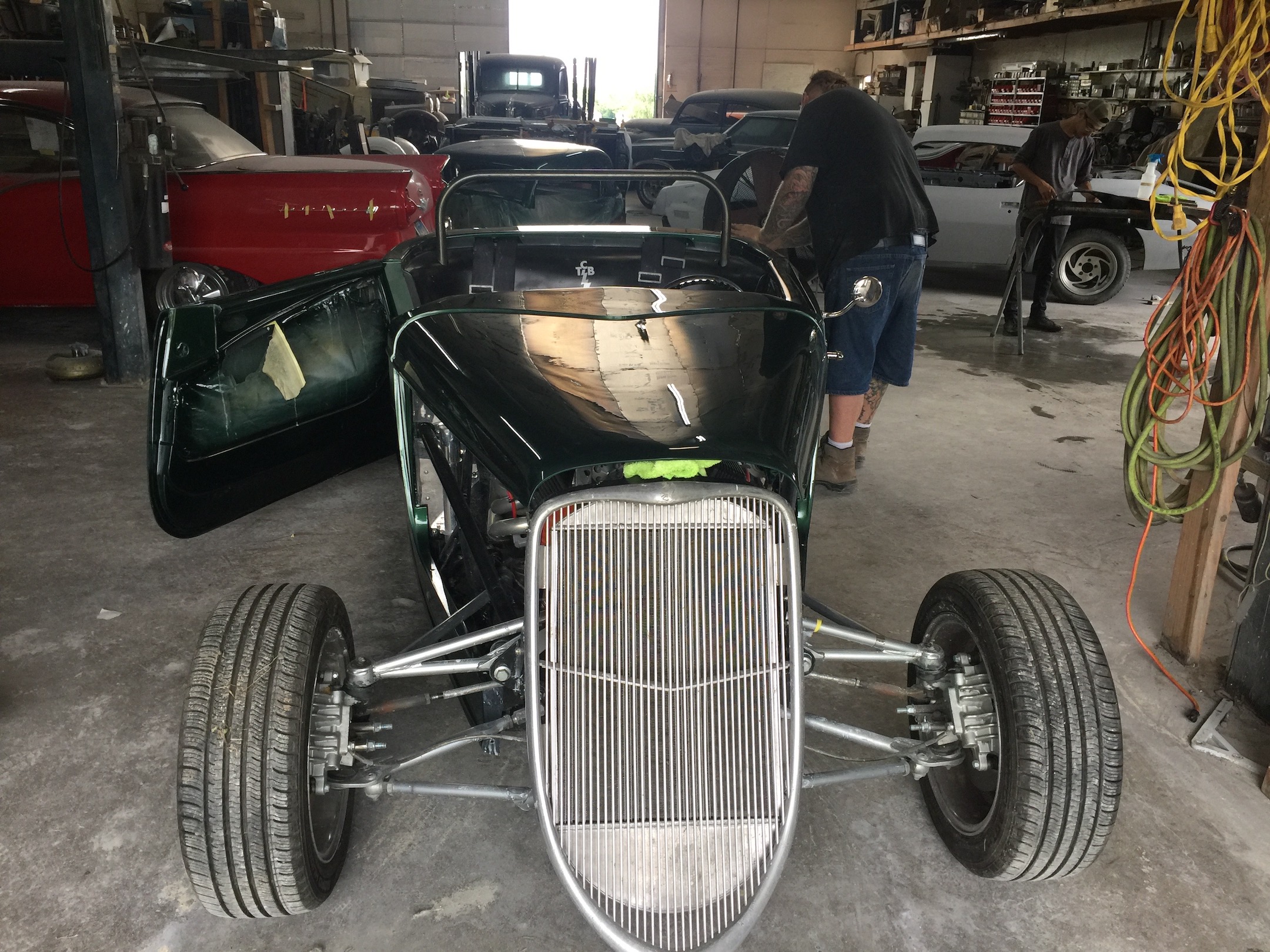 Front view, Fiberglass, Body, and Paint Prep, 121 Rod & Restoration. Finish