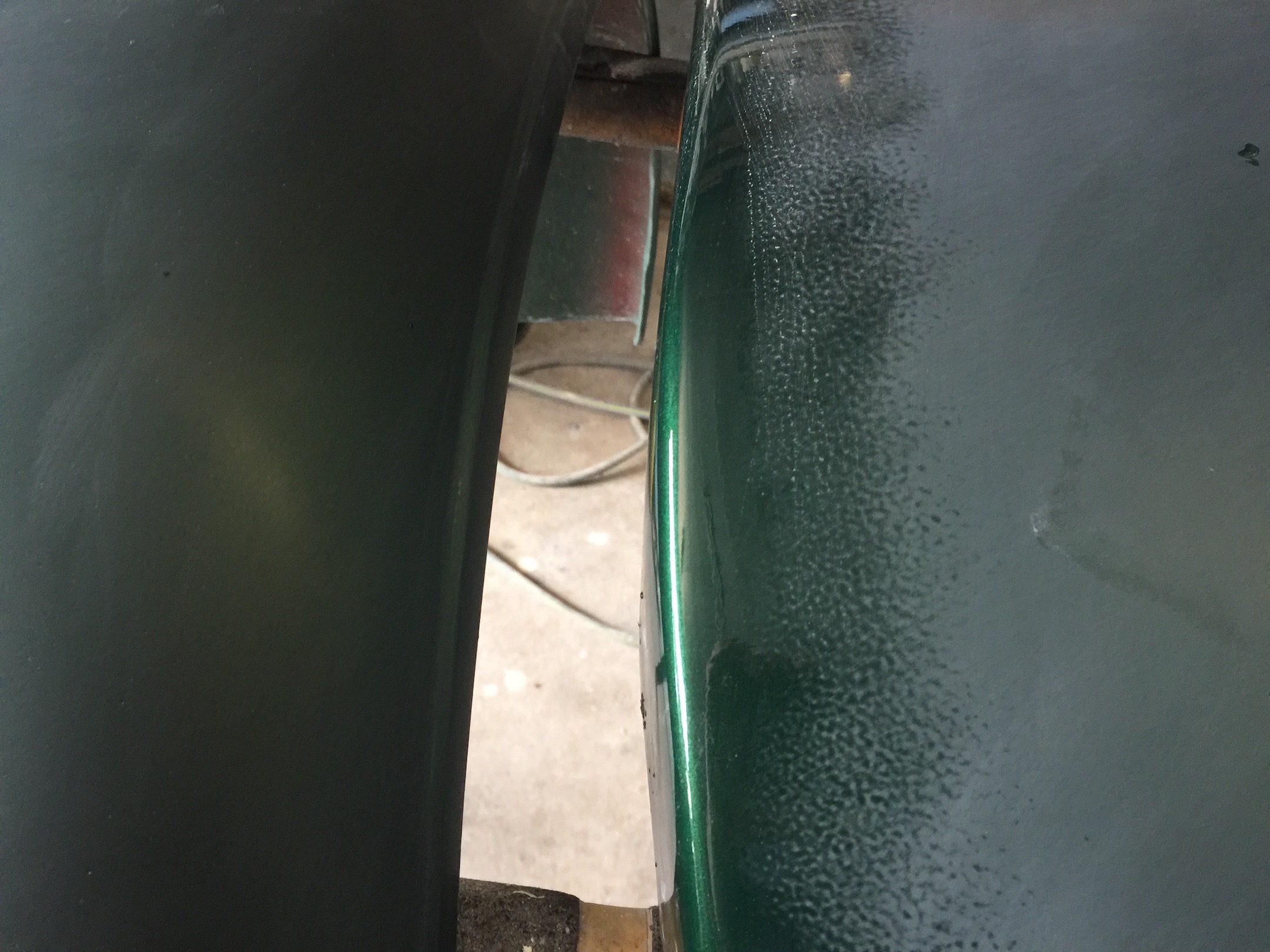 Front Bicycle Fenders, Engine Compartment, Grill, Fiberglass, Body, and Paint Prep, 121 Rod & Restoration. Color Sanding