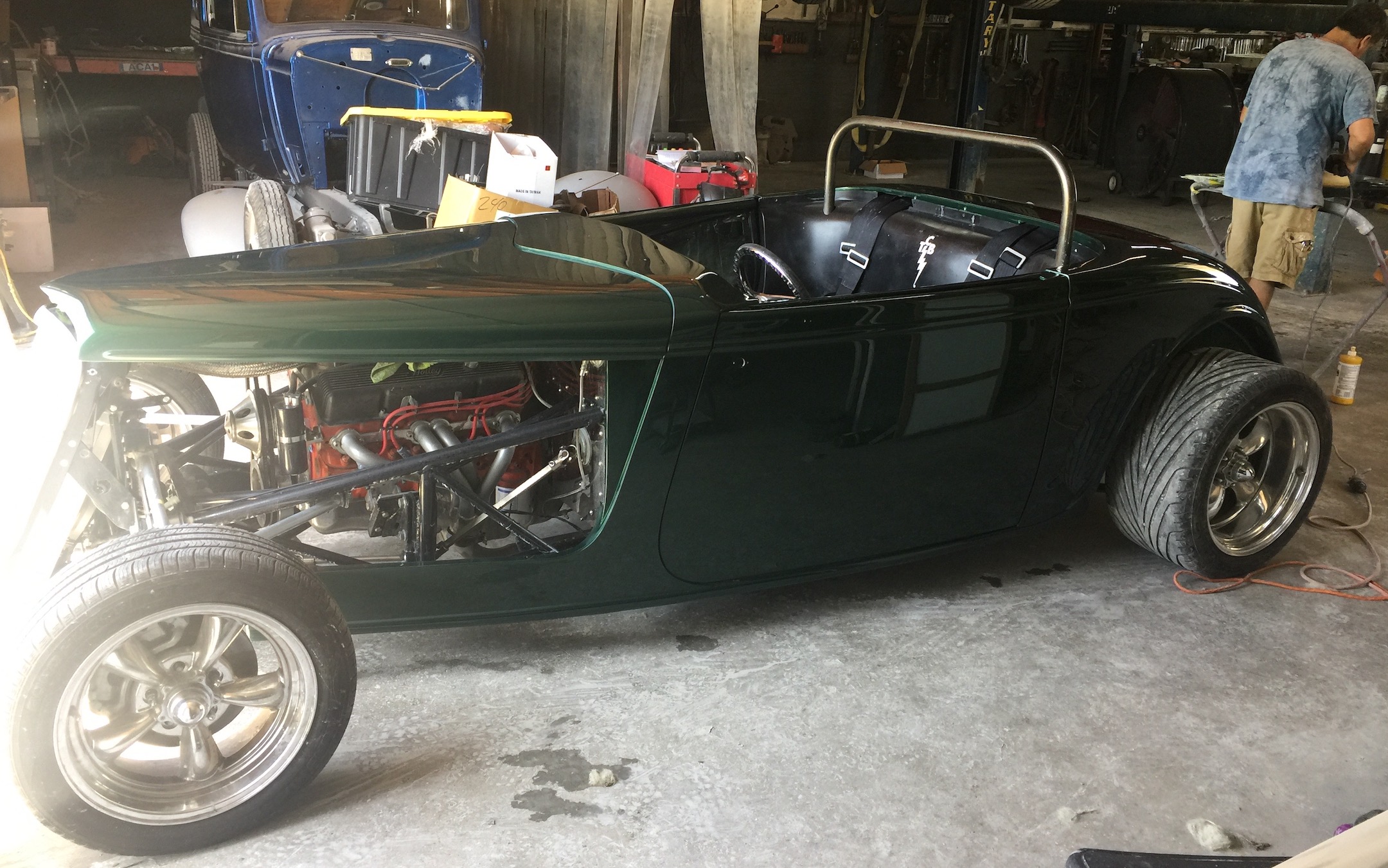 Driver's side, Fiberglass, Body, and Paint Prep, 121 Rod & Restoration. Finish