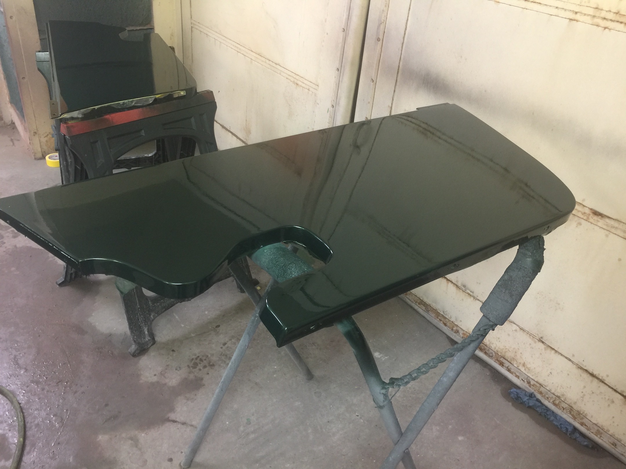 Engine Compartment Skirt, Fiberglass, Body, and Paint Prep, 121 Rod & Restoration. Color Coating.